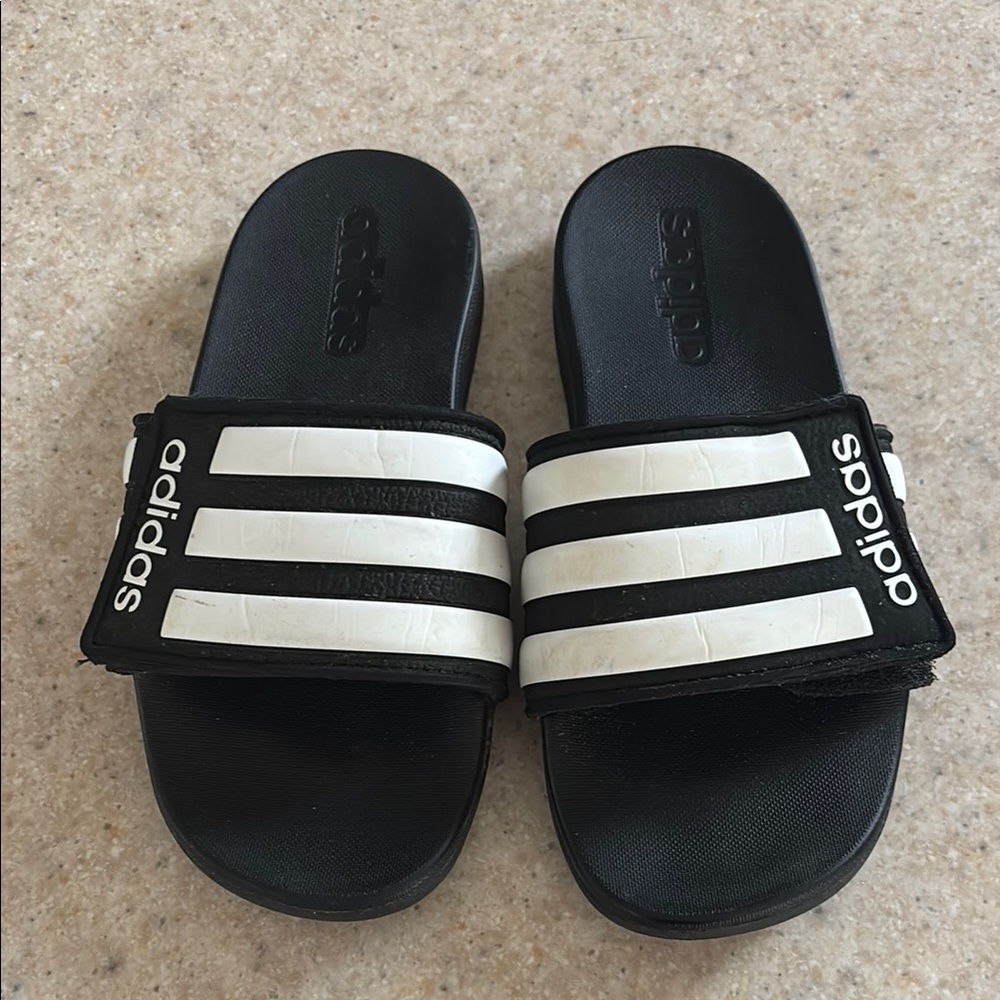 Adidas Black and White Sandals Slip-On Comfort